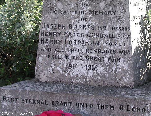 The 1914-1918 War Memorial just outside the Churchyard at Appleton Roebuck.