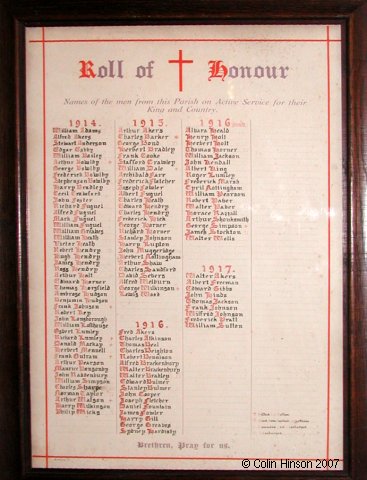 The Roll of Honour at St. Andrew's Church, Bishopthorpe.