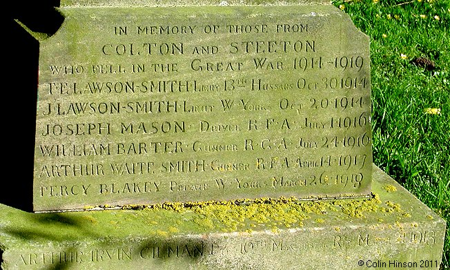 The 1914-1918 War Memorial in Colton Churchyard.