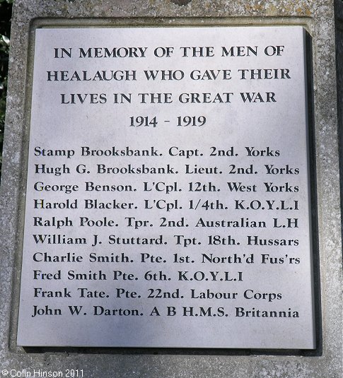 The World War I War Memorial at Healaugh (near York).
