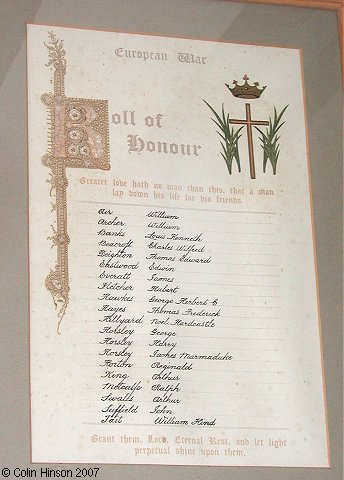 The Roll of Honour in St. Everilda's Church, Nether Poppleton.