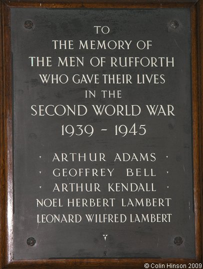 The World War II Memorial plaque in All Saints Church, Rufforth.