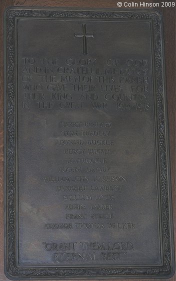 The World War I Memorial Plaque in the Church of the Epiphany, Tockwith.