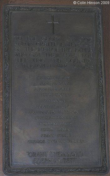 The World War I Memorial plaque in the Church of the Epiphany, Tockwith.