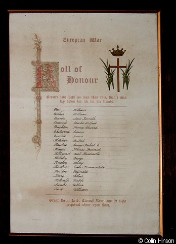The War Memorial plaque in All Saints Church, Upper Poppleton.