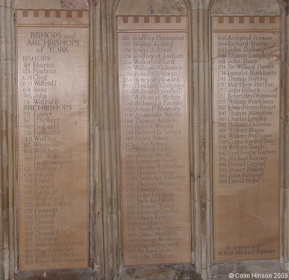 The List of Archbishops in York Minster.