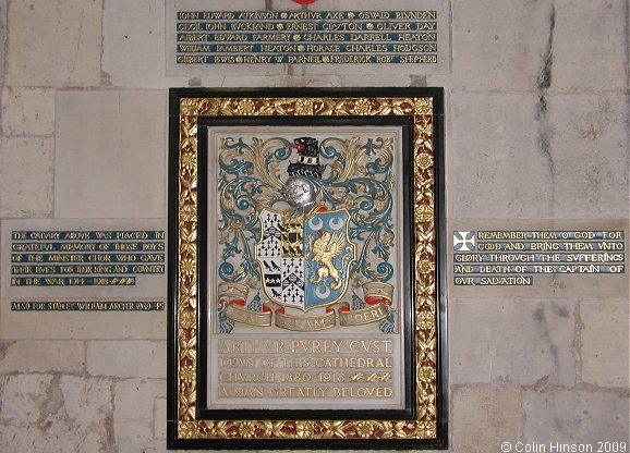 The World War I Memorial plaque to the Choir Boys in York Minster.
