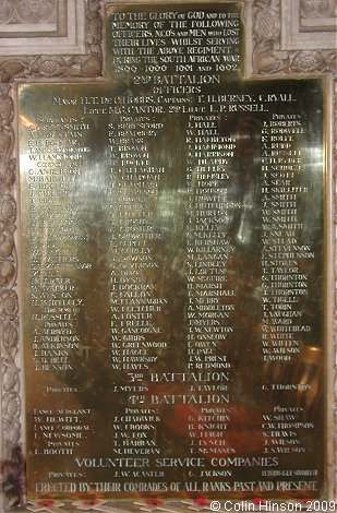 The Boer War Memorial plaque in York Minster.