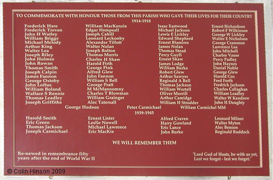 The World War I Memorial plaque in St. Denys's Church, York.