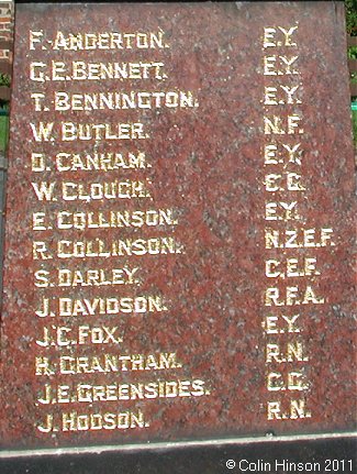 The 1914-18 and 1939-45 War Memorial in Aldbrough Village