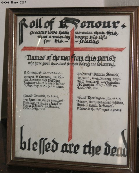 The Roll of Honour in St. Botolph's Church, Allerthorpe.