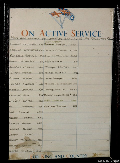 The Roll of Honour in St. Helen's Church, Barmby on the Marsh.