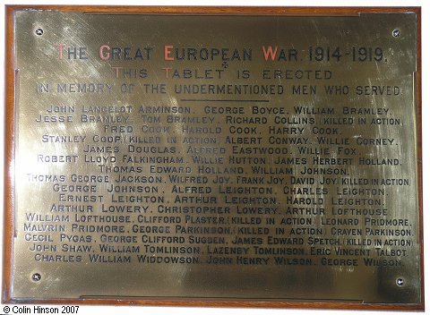 Photograph of the second Roll of Honour in St. Helen's Church, Barmby on the Marsh.