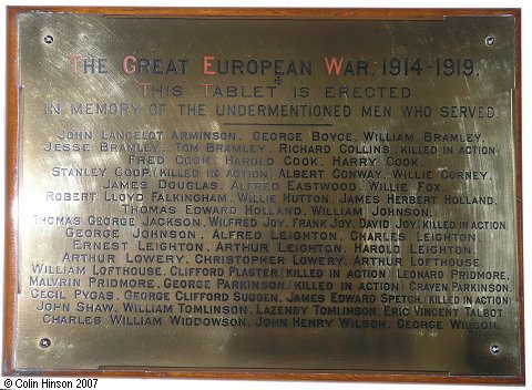 The second Roll of Honour in St. Helen's Church, Barmby on the Marsh.