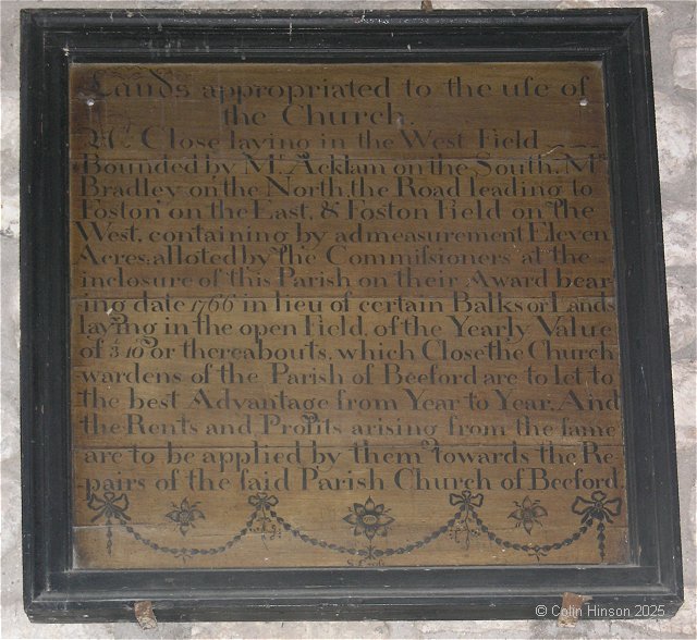 The Lands appropriated to the use of the church plaque All Saints Church.