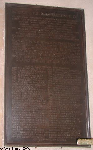 The Roll of Honour in St. Leonard's Church, Beeford.