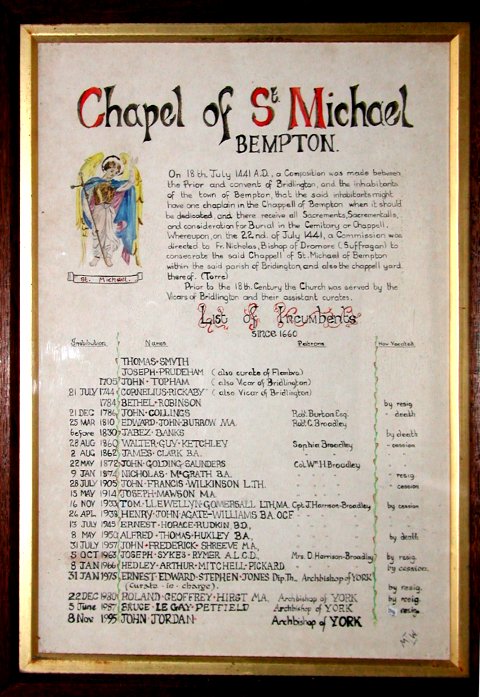 The List of Incumbents in Bempton church.