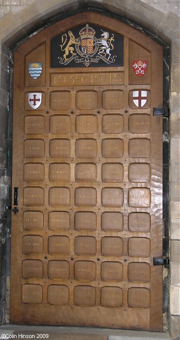 The World War II Memorial on the door at St. Mary's Church, Beverley.