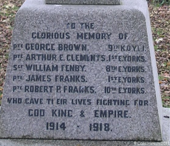 The 1914-1918 War Memorial at Bewholme.