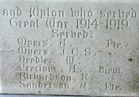 The 1914-1918 War Memorial near the entrance to the church at Bilton.