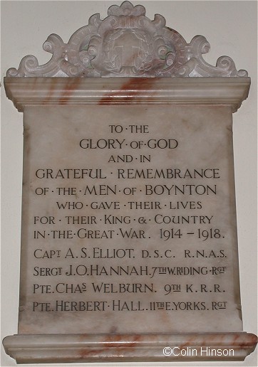 The Memorial Plaque on the wall in Boynton Church.