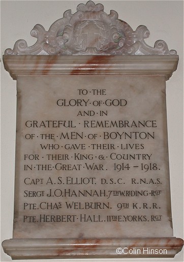The Memorial plaque on the wall in Boynton Church.