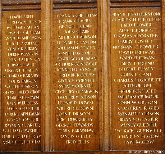 The World War II memorial screen in Priory Church, Bridlington.