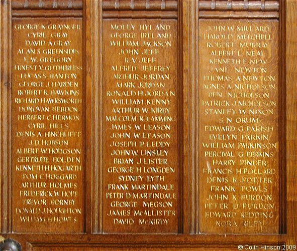 The World War II memorial screen in Priory Church, Bridlington.