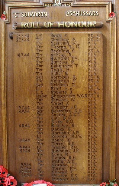 The World War II memorial screen for the 23rd Hussars in Priory Church, Bridlington.