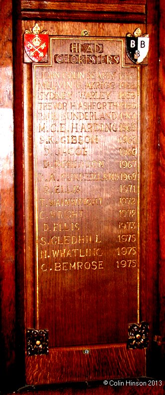 The list of Head Choristers 1956-1975, in Priory Church, Bridlington