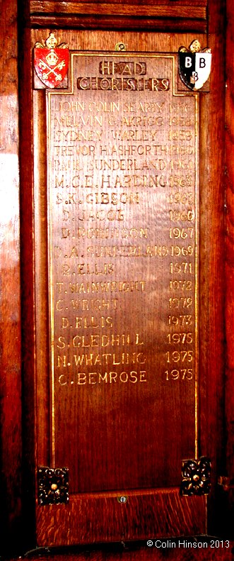 The list of Head Choristers 1956-1975, in Priory Church, Bridlington