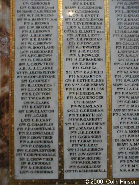 The 1914-18 Memorial plaque in Priory (St. Mary's) Church, Bridlington Old Town.