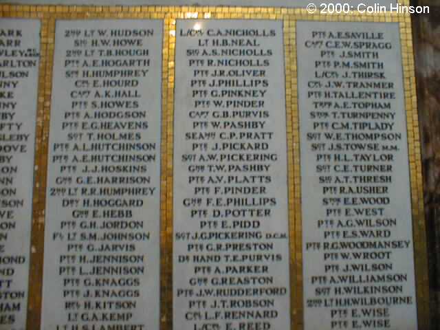 The 1914-18 Memorial plaque in Priory (St. Mary's) Church, Bridlington Old Town.