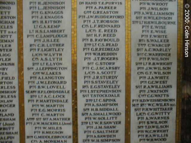 The 1914-18 Memorial plaque in Priory (St. Mary's) Church, Bridlington Old Town.