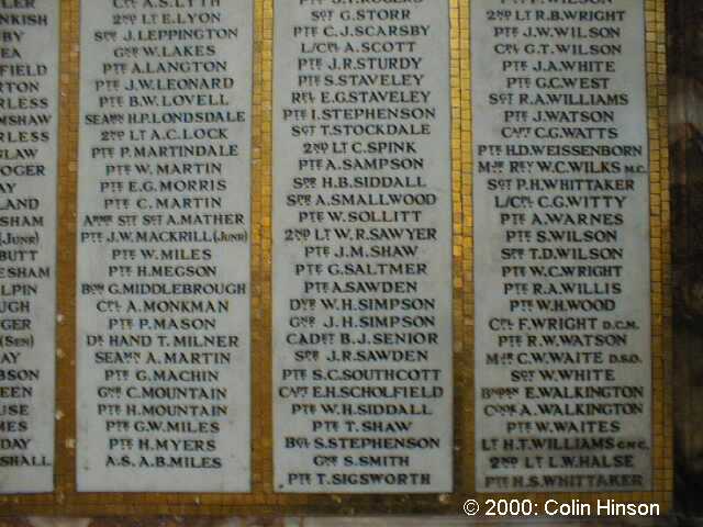 The 1914-18 Memorial plaque in Priory (St. Mary's) Church, Bridlington Old Town.