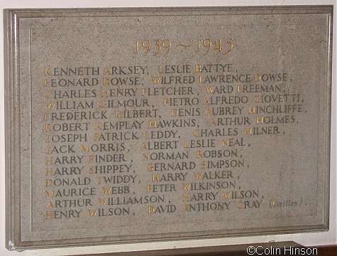 The 1939-45 War Memorial Plaque on the wall in Christ Church.
