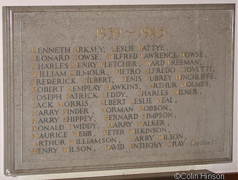 The 1939-45 War Memorial plaque on the wall in Christ Church.