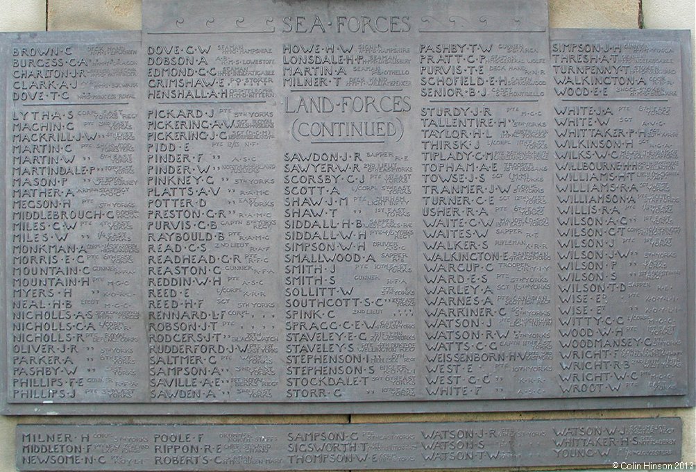 The World Wars I and II Roll of Honour on the Memorial near Christ Church, Quay.