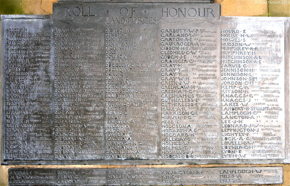 The World Wars I and II Roll of Honour on the Memorial near Christ Church, Quay.