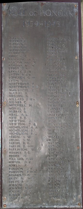 The World Wars I and II Roll of Honour on the Memorial near Christ Church, Quay.