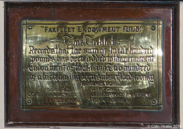 The Subscription plaque in St. Mary's Church, Broomfleet.