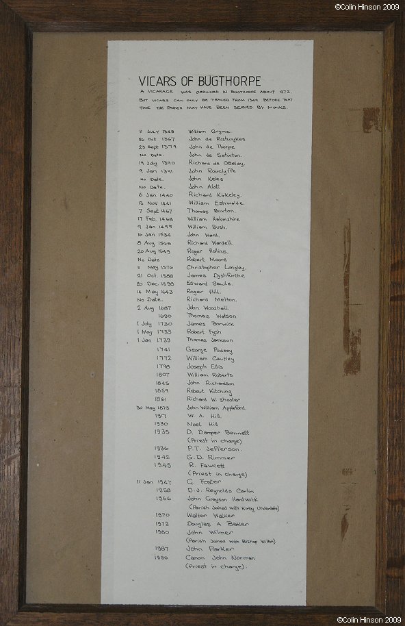 The List of Vicars in St. Andrew's Church, Bugthorpe.