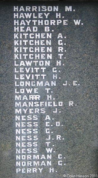 The War Memorial for WWI and WWII in Burstwick Village.