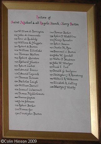 The List of Rectors in St. Michael's Church, Cherry Burton.