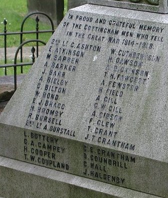 The War Memorial in Cottingham Churchyard.