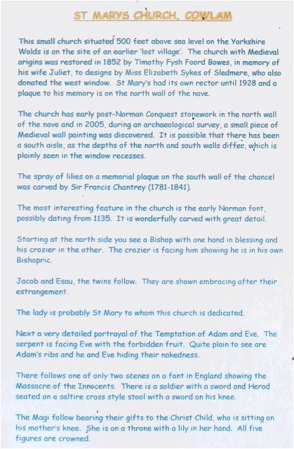 The History of St. Mary's Church, Cowlam.