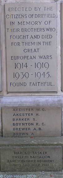 The 1914-18 and 1939-45 War Memorial in the Churchyard at Great Driffield.