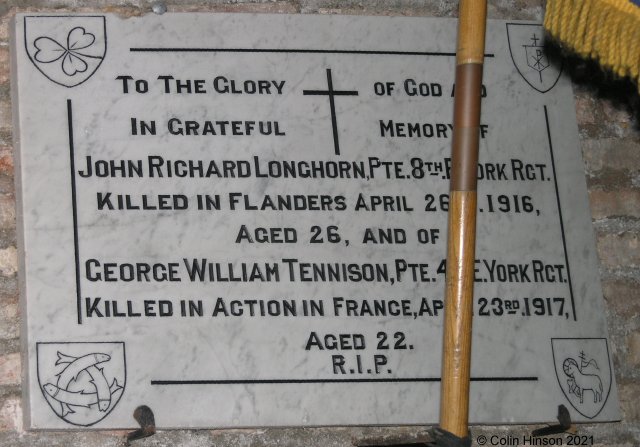 The WWI Memorial Plaque in All Saints church.