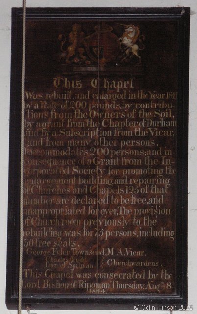 The Rebuilding plaque in St. Anne's Church Ellerker.