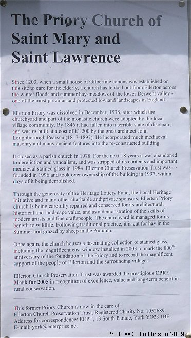 The a short history of the Church on a plaque outside St. Mary's Church, Ellerton.